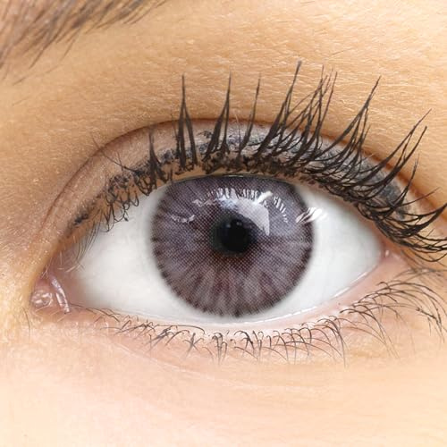 GLAMLENS lentillas de color - gris Palma Gray + contenedor. 1 par (2 piezas) - 90 Días - Sin Graduación - 0.00 dioptrías - blandos - Lentes de contacto gris de hidrogel de silicona s