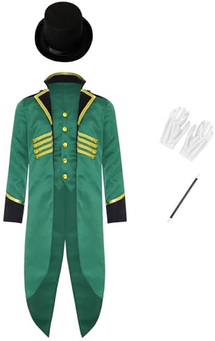 Hedmy Boy Steampunk Tailcoat Halloween Medieval Renaissance Clothes Victorian Pirate Vampire Jacket Frock Coat Green 10 Years