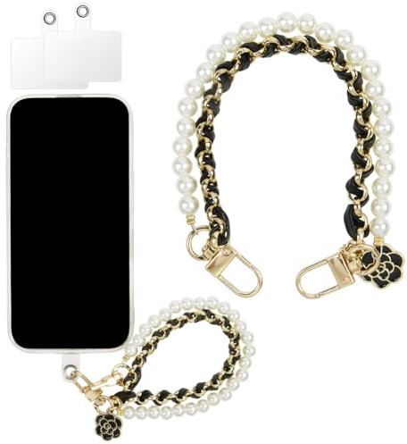 OFFCUP Correa para Teléfono Móvil con Cuentas, 1pcs Cadena de Teléfono Bohemia, Perla Cordón para Teléfono con Cadena de Cuero de Metal et Flores, Antipérdida Móvil Colgante para Teléfono Móvil