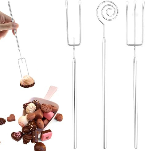 YCHYAN 3 Pièces Fourchettes à Chocolat, Fourchette à Trempette en Acier Inoxydable, Fourchette à Fondue en Acier Inoxydable, le Fudge, les Pralines, les Truffes, Lavable au Lave Vaisselle