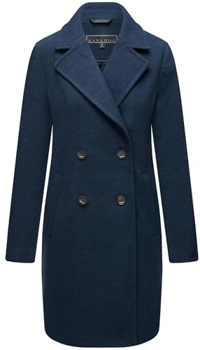 Navahoo Damen Mantel in Woll-Optik langer klassischer Trenchcoat Frostjuwel 14 Navy Gr. S