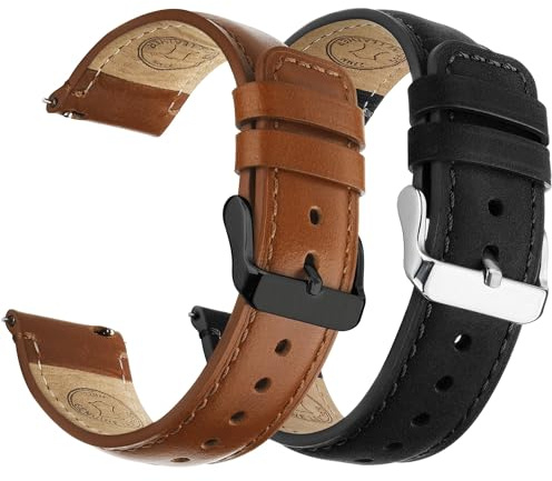 Fullmosa Lot de 2 bracelets de montre en cuir véritable 22mm, Changement rapide pour homme et femme avec fermoir en acier inoxydable compatible avec Samsung Gear S3 Classic/Frontier Garmin Venu 3/2
