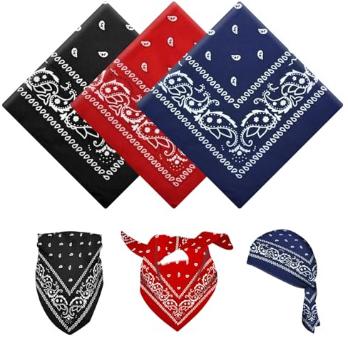 3 Pcs Bandana Multifunctional Paisley Hair Wrap Unisex Headwear Bandana Headband for Women Men Cowboy Accessories
