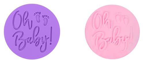 Baby Celebration Cookie Stamp, 3D Fondant Embosser for Cupcake Cake Cookie Decoration, Reusable Acrylic Stamp for Baby Shower Party Baking (Style 2, Purple)
