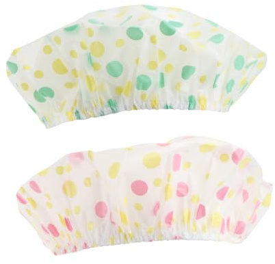 SAFIGLE 2pièces Bonnets de Douche Imperméables Lot pour Femmes Chapeaux de Bain Éponge Bonnets de Bain pour Cheveux -longs Bleu et Jaune