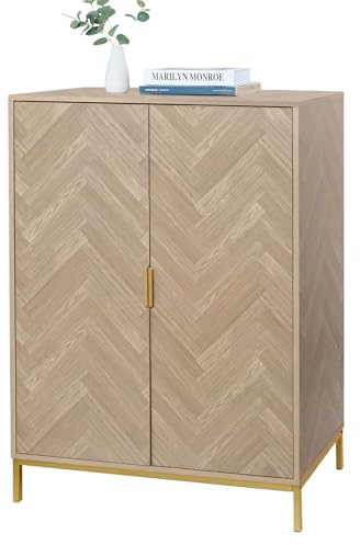 Yvsevnr Herringbone Sideboard Buffet Storage Cabinet Kitchen Cupboard | Storage Unit with Adjustable Shelf, Magnetic Closure for Living Room Home Dinning Room Modern 80 x 40 x 122 CM