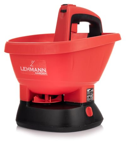 LEHMANN Terra Universalstreuer, Universal Streuer 2,7 L – Batteriebetriebener Handstreuer für Saatgut, Dünger & Salz, Rotationsstreuer 0,2–2,7 m, 5 Dosierstufen, leicht & ergonomisch