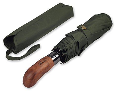 Balios Prestige Travel Folding Umbrella, Handmade Wood Handle, Auto Open & Close, Exquisite Patterns, Designed in UK (olive green)