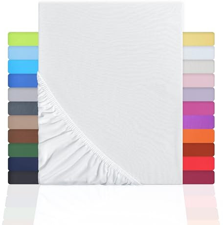 NatureMark Jersey Spannbettlaken, Spannbetttuch 100% Baumwolle in vielen Größen und Farben MARKENQUALITÄT ÖKOTEX Standard 100 | 120x200 cm - weiß