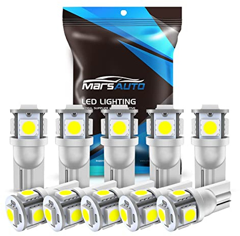 Marsauto 194 LED Bulb 6000K White 168 T10 2825 W5W 5SMD Replacement Bulbs for Car Dome Map Door Courtesy Side Marker Reading Glove Box License Plate Lights (Pack of 10)(Clear Lens Side Marker)