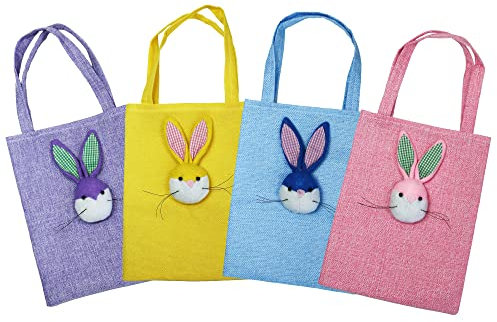 4er-Pack Osterhasen-Süßigkeitenbeutel – Bunte Jute-Geschenkbeutel für Ostergeschenke, Partyfavors, Eierfüller & Körbchen-Dekoration. (Kombination B)