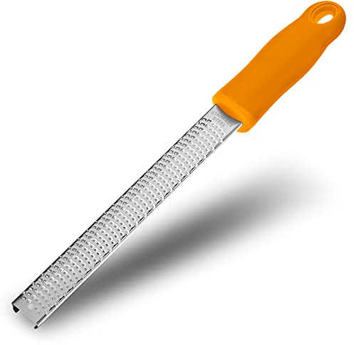 Lemon Zester, Stainless Steel Kitchen Cheese Grater, Plastic Cover Ergonomic Soft Orange Handle