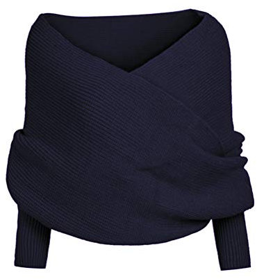 Rvtkak Damen-Schal, Umhang, Wintermode, Unisex, warm, gehäkelt, gestrickt, mit Ärmeln, navy