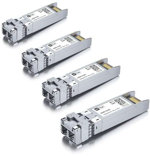 HiFiber 4x Módulo Transceptor Óptico 10G SFP+ SR Multimodo, 10GBase-SR LC | Compatibile con Cisco SFP-10G-SR,Meraki, MikroTik,Ubiquiti UniFi,Netgear,Zyxel,D-Link,TP-Link y Otros Switches MSA