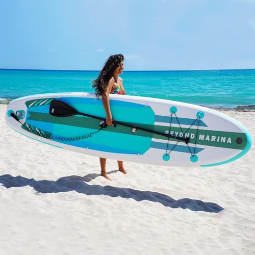 BEYOND MARINA Sup Board, Stand Up Paddling Board, Paddle Board, Aufblasbares Paddleboard Surfboard Wassersport, Sitz, 2-in-1 Paddel, Pumpe, Rucksack, Leash, 320 x81 x15CM, Aqua