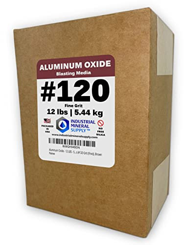 Óxido de aluminio, 12 libras, varios tamaños de grano disponibles. Medios abrasivos de chorro de arena para chorro de arena, pistolas de chorro de arena y gabinetes de explosión (grano #120 fino))