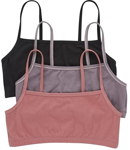 Hanes Women's Bralette, Breathable Pullover Bra, Crop Top, Solid Or Assorted, 3-Pack, Opaque, Black/Spiced Fig/Terra Red, L (Pack of 3)