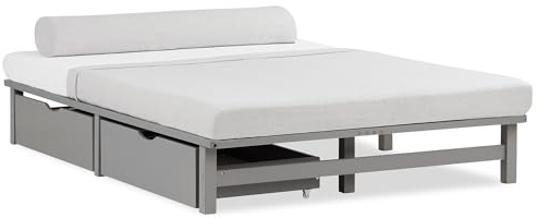 Homestyle4u Lit en Palette gris140x200 cm avec 2 tiroirs sommier à Lattes