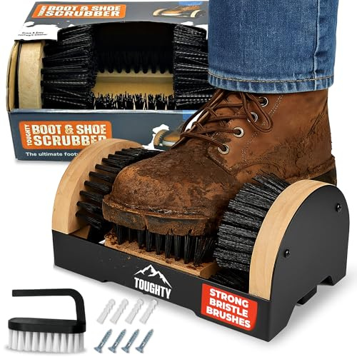 Toughty Boot Scrubber - Heavy-Duty All-Weather Shoe Cleaner with Scraper Brushes - Mountable Indoor & Outdoor Dirt Remover for Entryway & Worksites - Rugged Boot Cleaning Tool for Men & Women