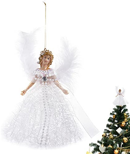 Lecerrot Ange Noël pour Haut du Sapin en Plastique - Décoration Cime Arbre avec Ailes en Plumes - Pendentif pour Fête