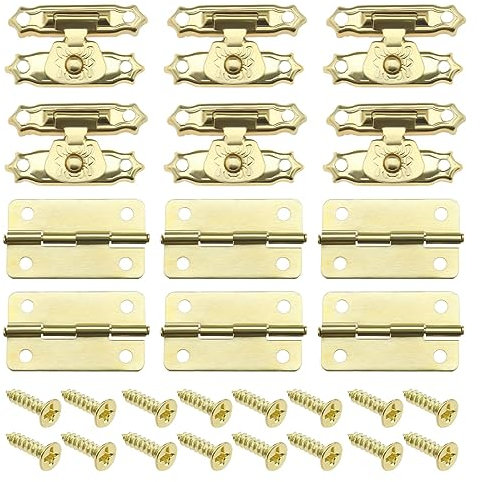 VGOL 36 Stück Box Riegel und Scharniere mit Schrauben antik kleine Scharniere Vintage Türscharniere Zubehör für Holzkiste Schmuckschatulle Schrank Gold