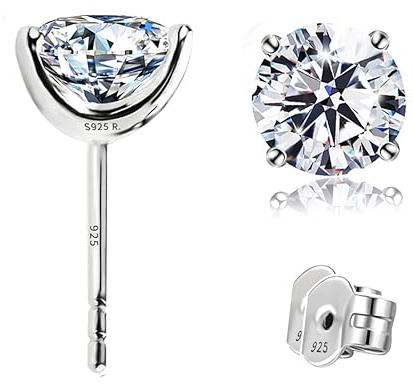 STUNNING FLAME 18K White Gold Plated Sterling Silver Cubic-Zirconia Stud CZ Earrings | 1.5ct