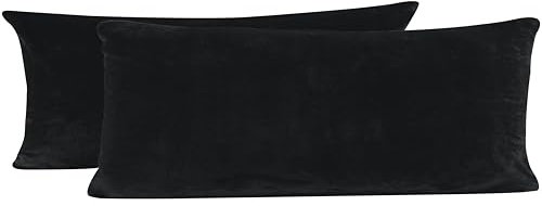one-home 2er Pack Kissenbezug Kissenhülle Kopfkissenbezug Teddy Plüsch Uni Winter kuschelig flauschig warm weich Seitenschläferkissen Bezug, Größe: 40x145 cm, Farbe: schwarz