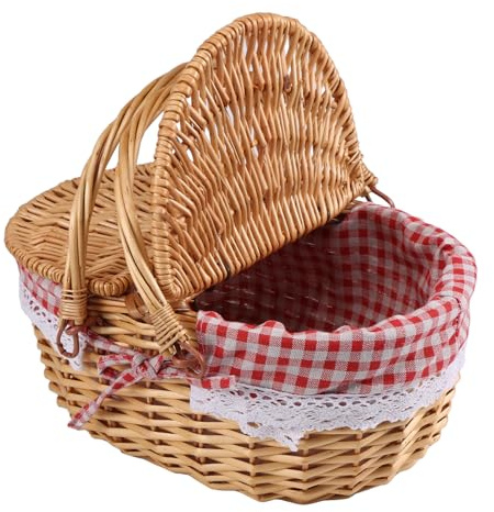 Povxlum Panier de Pique-Nique en Osier avec Double Couvercle - Design Rétro, Poignées Hautes et Doublure Détachable - Idéal pour Cadeaux, Camping et Décoration