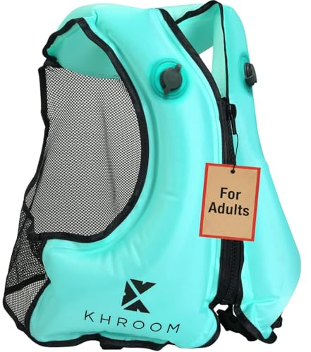 Khroom aufblasbare Schwimmhilfe Schwimmweste Erwachsene | 150-210 cm Körpergröße, bis 100 kg | Auftriebsweste Schnorchelweste ab Jugendliche | Schnorcheln, Kajakfahren und SUP (V2 Türkis)