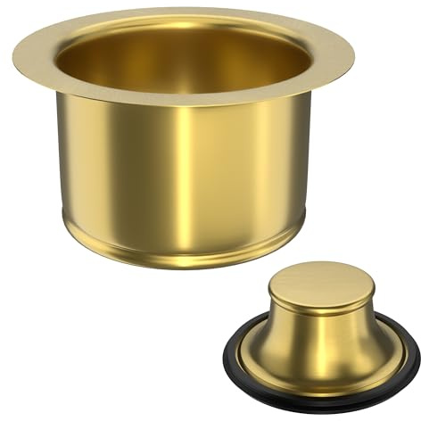 EXAKEY Extended Garbage Disposal Flange and Stopper, Kitchen Sink Drain Deep Flange with Stopper for Garbage Disposal Stainless Steel Fit Universal 3-1/2 Inch Standard Sink Drain Opening Brushed Gold