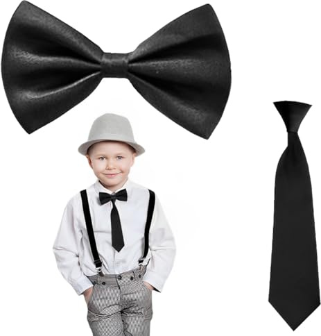 QOCUILC Ensemble de nœuds papillon pour enfants, 2 pièces, nœud papillon réglable, cravate universelle noire pour enfants