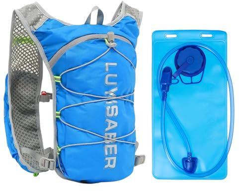 Trinkrucksack mit 2L Trinkblase, Trailrunning Rucksack, Laufrucksack Herren, Trinkweste Laufen Damen, Trinkrucksack Fahrrad, Ultralight Multi-Pockets Hydration Backpack für Laufen, Radfahren (Blau)