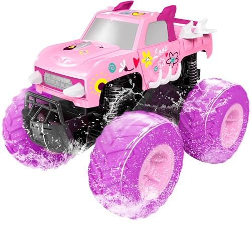 Threeking 1:16 Amphibious Monster Truck Pink Remote Control Car for Girls