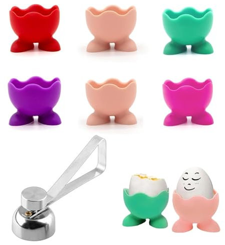 7 Pcs Set Egg Cups, 6pcs Egg Cup and 1pcs Egg Opener, Egg Cups Kids, Kids Egg Cups, Boiled Egg Holder, Novelty Egg Cups, Egg Cups Colorful for Kitchen Boiled Eggs Breakfast Stack and Egg Cups Holders