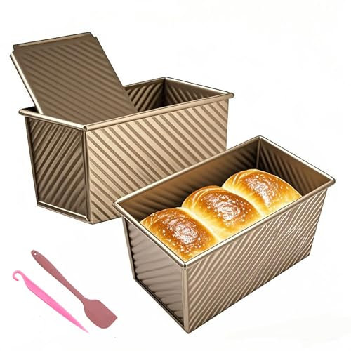 JSJMOFA 2 Pezzi Stampo Pane in Cassetta, Stampo per Pagnotta con Coperchio, Teglia Antiaderente Per Pane in Cassetta, Toast, Panino, Torta, 450g di Pasta (Oro)