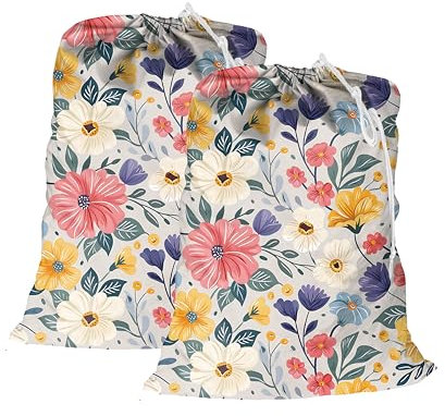 Maishijie Confezione da 2 sacchetti di tela di cotone resistenti per bucato, altamente resistenti, per vestiti sporchi, con cordino con chiusura a cavo (Invernale)