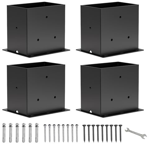 ICokin 4×6 Post Base 4 Pcs, Deck Post Brackets,Inner Size (3.6 x5.6“Heavy Duty Powder-Coated Steel Post Bracket Fit for Outdoor Pavilion, Deck Railing,Support Deck Base Plate,Pergola