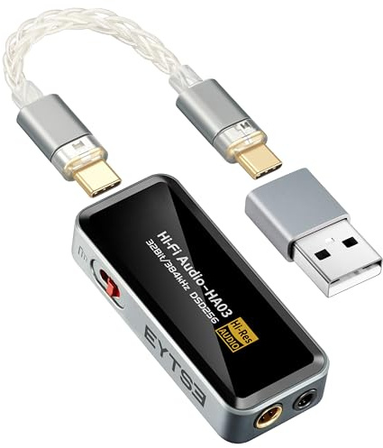EYTSE Bärbar USB C DAC hörlursförstärkare, HiFi 32 bit/384 kHz DSD256 Dual CS43131 avkodare Mini DAC Amp Dongel, 3,5 mm/4,4 mm balanserade utgångar, ljudadapter för telefoner/PC/bärbara datorer