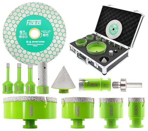 FACHLICH Kakel hålklipparset (6/8/10/25/35/50/68/110 mm + 20 mm fingerbit + 50 mm avfasningsbit + HEX-adapter +125 mm sågblad) diamant hålsågsats för porslinskakel keramisk marmor tegel granit M14