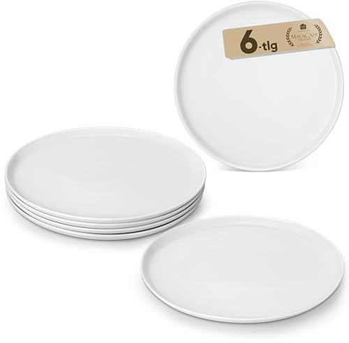 MALACASA 6-Piece Dinner Plates, Porcelain Plates Set for 6, Plate Set, Chip and Scratch Resistant, Microwave Safe, Elegant White, 10.25/26cm, Series Lexi