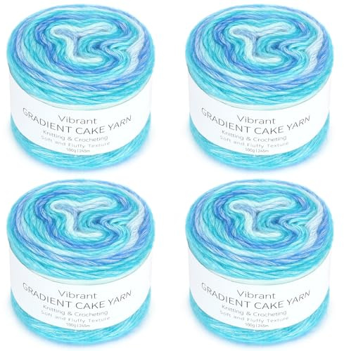 Coopay Ovillo de lana degradado, 400 g (4 x 100 g) para ganchillo, hilo degradado multicolor, hilo de ganchillo muy suave, lana para tejer elegantes jerséis, sombreros, bufandas, azul-verde