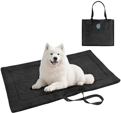 Pawsse Vattentät hundfilt för resor 127 x 70 cm, utomhus hundmatta tvättbar hundkudde att ta med, vikbar hundsäng för resor, bil, camping, svart