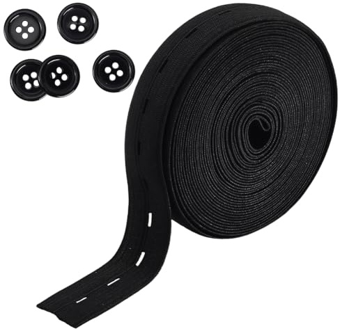 CABODYALS 5 m svart platt sömnadsband spole med knapphål elastisk snörrem sladd hög elasticitet stickad byxa midja dragare för sömnad klänning midjeband halsremmar gör-det-själv hantverk