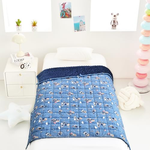 Sleepymoon Manta pesada terapéutica, manta pesada de 2 kg, 100 x 150 cm, Astronautas, 100% Algodón, para un mejor sueño, alivio del estrés y la ansiedad