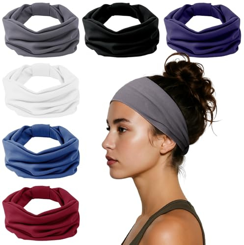Headbands for Women, Wide Elastic Head Bands, Non-Slip Thick Hair Bands, Sports Stretchy Sweat Bands, Large Knotted Soft Headband for Washing Face, Makeup, Workout, Spa, Fashion