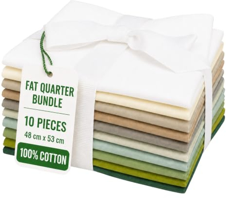 FROSHKAR 10 Pcs Fat Quarters Fabric Bundles - 48 x 53 cm (19 x 21 Inches) Each - Precut Quilting Cotton Squares Material for Sewing, Patchwork, Bags and DIY Crafts - (Sage Green)