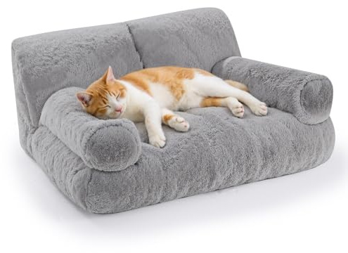 Gimars Divano Letto Grande per Gatti – 10 % di Imbottitura in più, Letto Ortopedico con Bordi Rialzati, Morbido, Lavabile, con Rivestimento Rimovibile e Base Antiscivolo,Colore tè latte