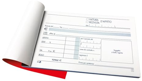 BM BeMore – Mod 70/A, 0100419 – Blocco Ricevuta Affitto Due Copie - Carta Autoricalcante – Fogliazione 50 + 50 – Formato 9,8cm x 16,5cm – Confezione da 5 Pezzi