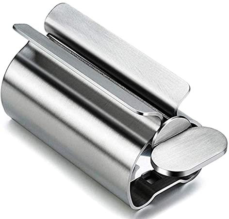 Guokoo Toothpaste Squeezer, Metal Toothpaste Tube Wringer Seat Holder Stand for Toothpaste, Hand Cream or Mustard Sauce (Stainless Steel)