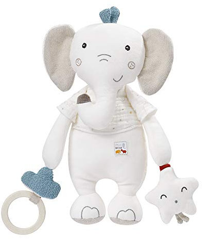 Fehn 056129 Activity-Elefant fehnNATUR – Spielgefährte, Beschützer & Kuschelfreund: Stofftier mit Bio-Baumwolle aus kontrolliert biologischem Anbau – für Babys & Kleinkinder ab 0+ Monaten